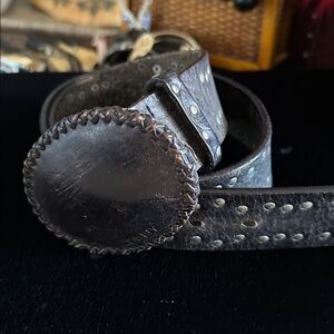 Vintage Brown Leather Studded Belt
